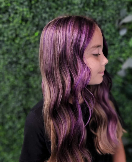 Medium Wavy With Purple Highlights In Brown Hair