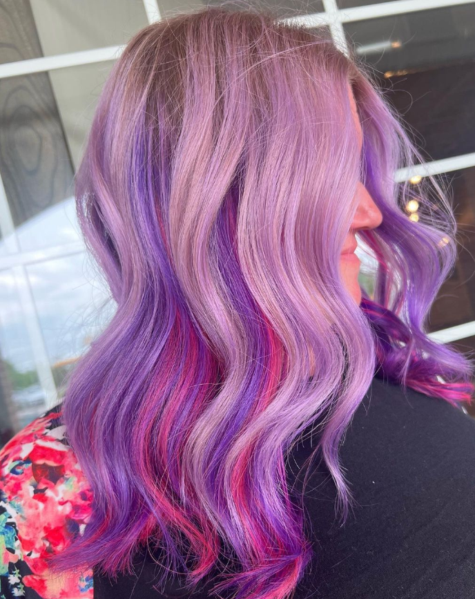 Pink And Purple Highlights In Brown Hair