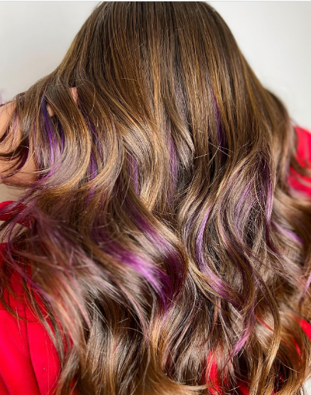 Stunning Purple Highlights In Brown Hair