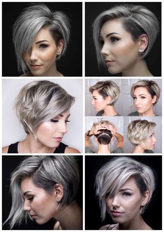 Grey and Silver Layered Bob With Undercut