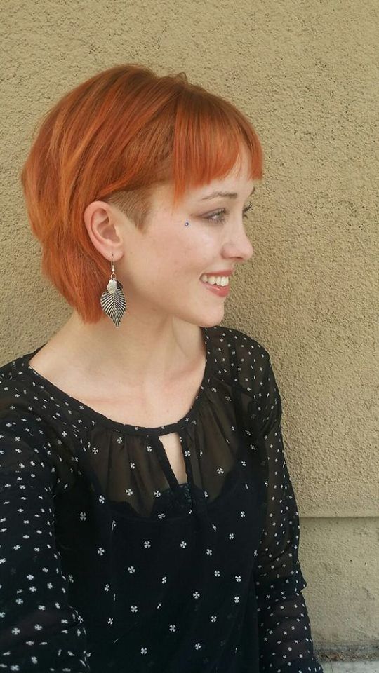 Long Auburn Pixie With Shaved Side