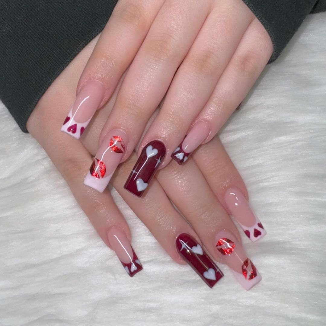Shine With Top Coat Red Acrylic Nail Designs